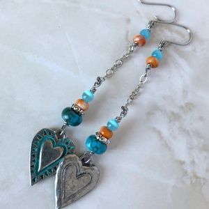 #59 Handmade Long Dangle Beaded Earrings with Heart Charm